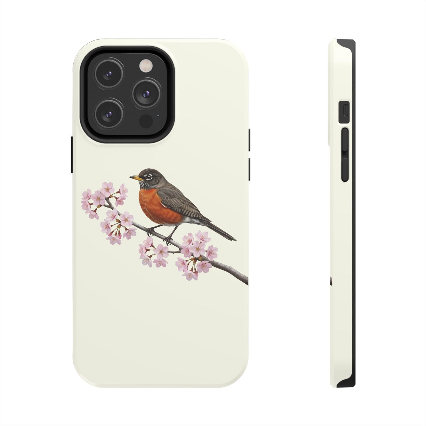 American Robin & Cherry Blossom Tough iPhone Case Creamy White