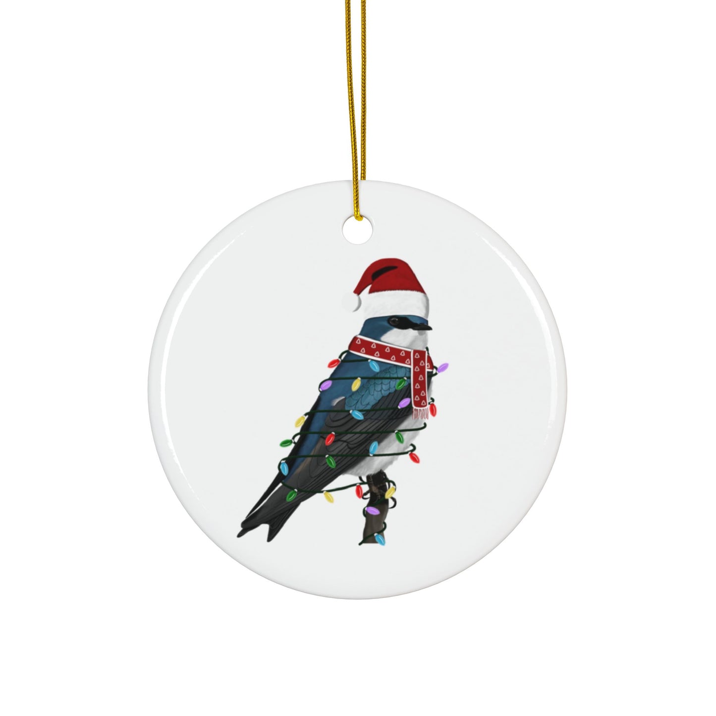 Tree Swallow as Santa Ceramic Bird Christmas Ornament | Durable Double-Sided Bird Lover Decor