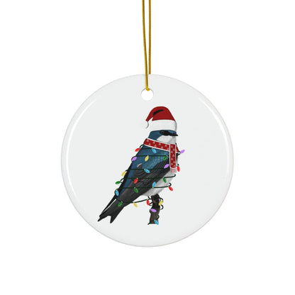 Tree Swallow as Santa Ceramic Bird Christmas Ornament | Durable Double-Sided Bird Lover Decor