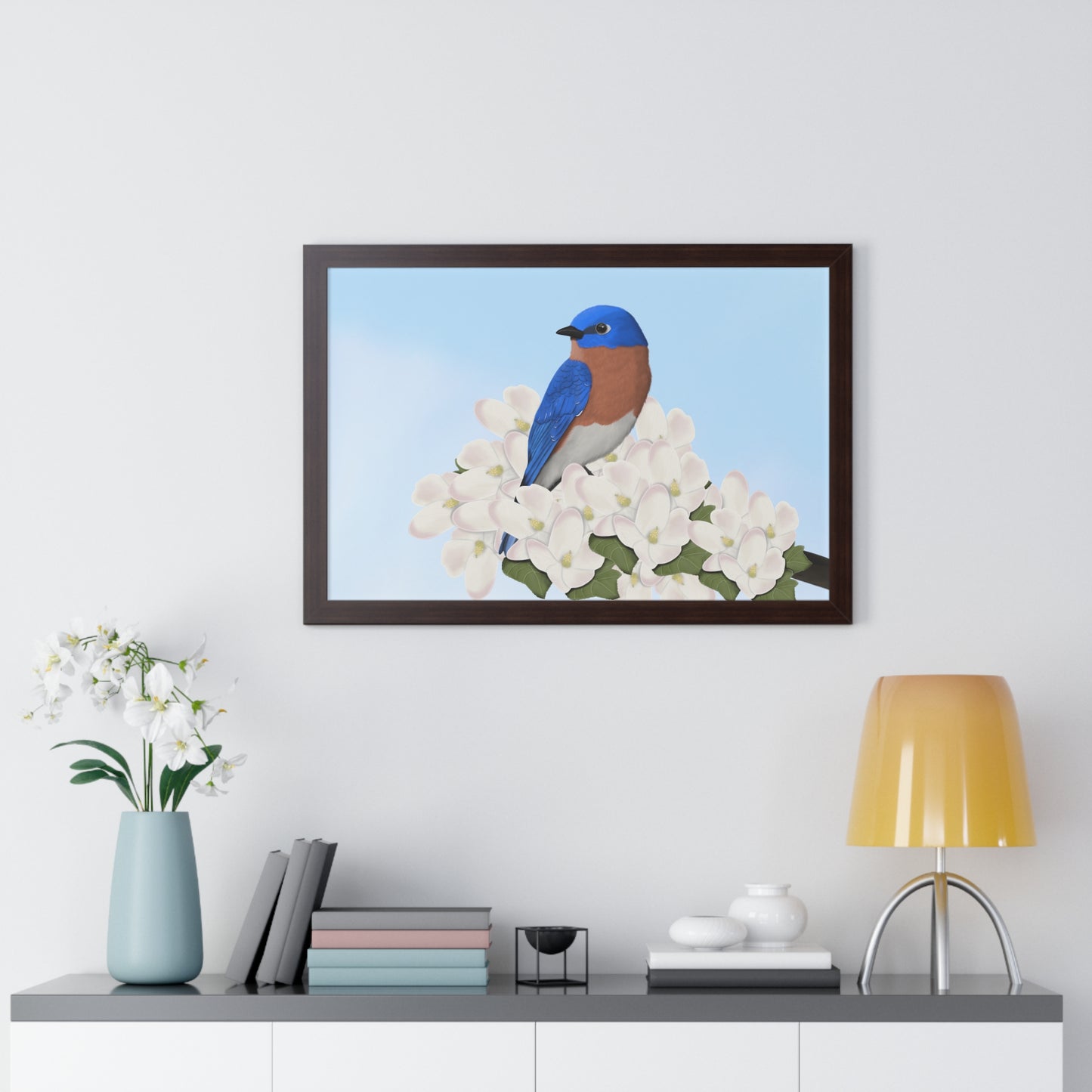 Eastern Bluebird Spring Blossoms Bird Framed Poster