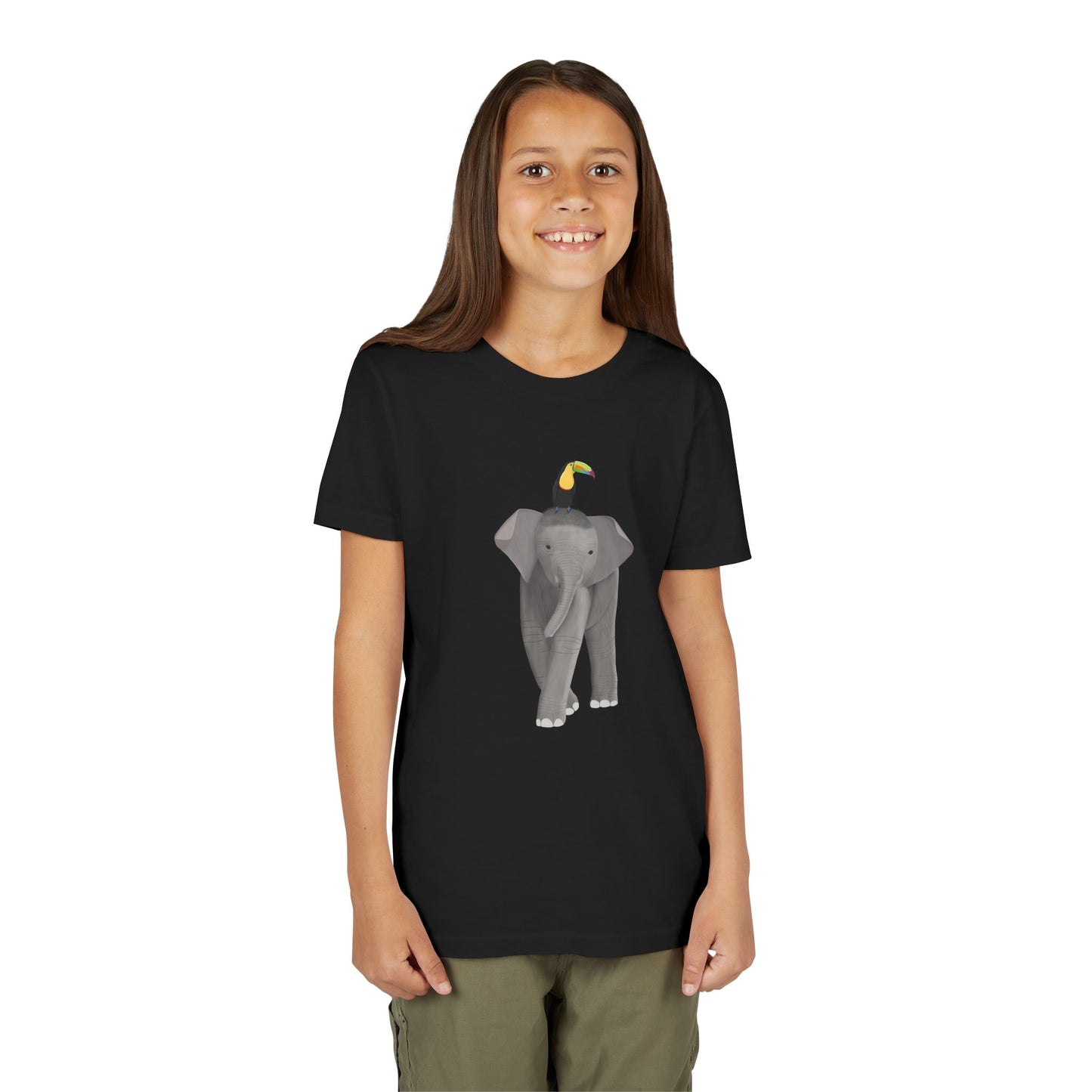 Elephant with Keel Billed Toucan Bird Youth T-Shirt