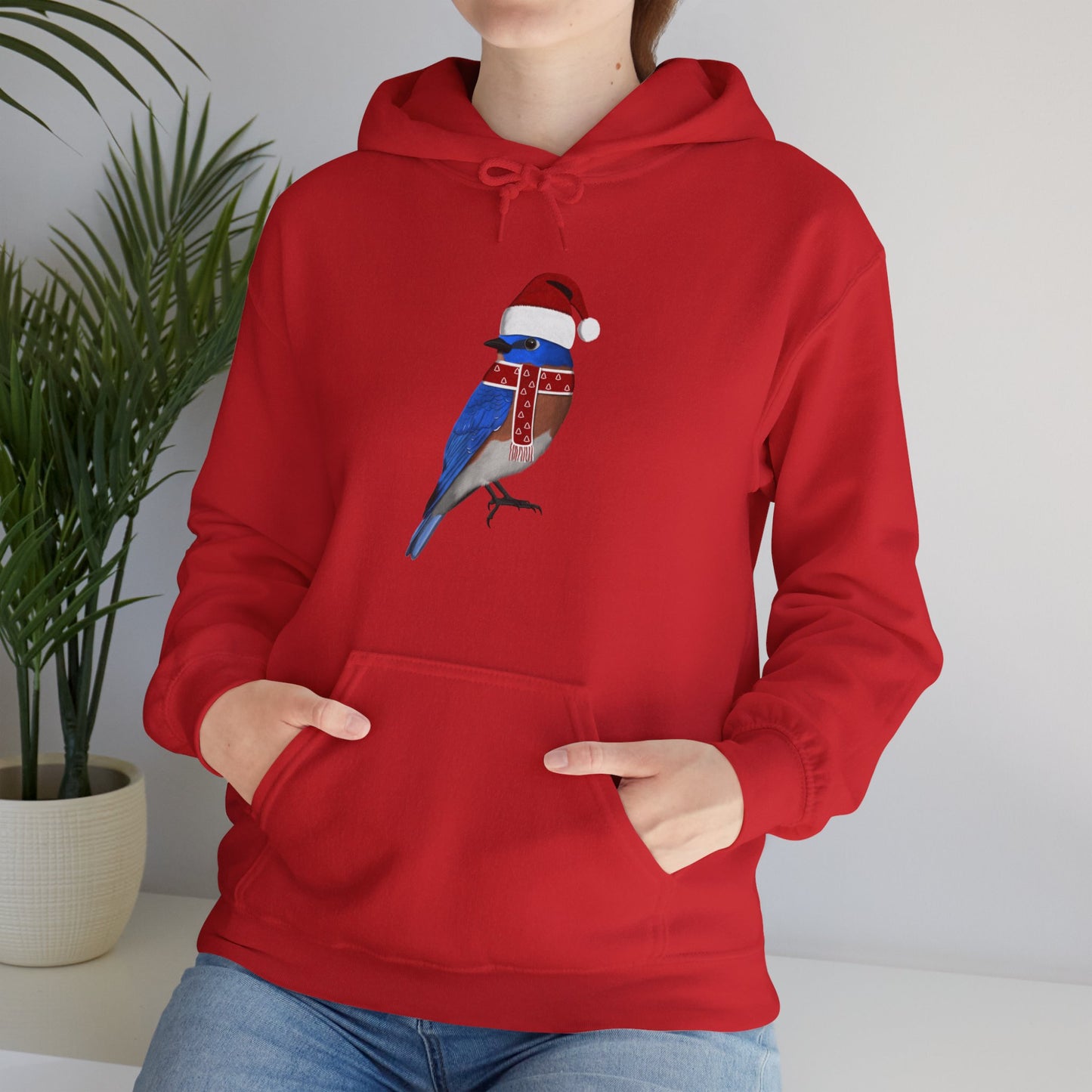 Bluebird Christmas Bird with Santa Hat Birdwatcher Birdlover Hoodie