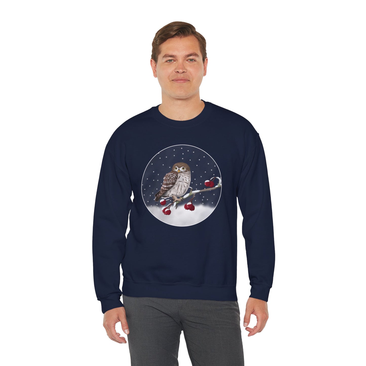 Owl on a Winter Branch Birdwatcher Christmas Bird Sweatshirt