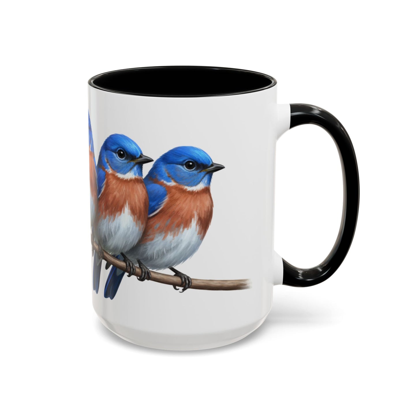 枝に止まる青い鳥を描いた陶器製バードコーヒーマグ – バードウォッチャーへのカスタムギフト