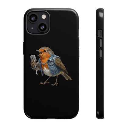 Rotkehlchen mit Mikrofon Premium Handyhülle – Doppelt Geschützt & Rundum Bedruckt Schwarz
