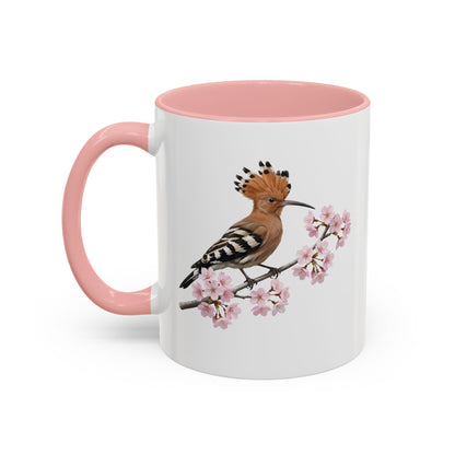 Hoopoe Cherry Blossom Mug | Pink Ceramic Coffee Cup for Bird Lovers – 11oz and 15oz style