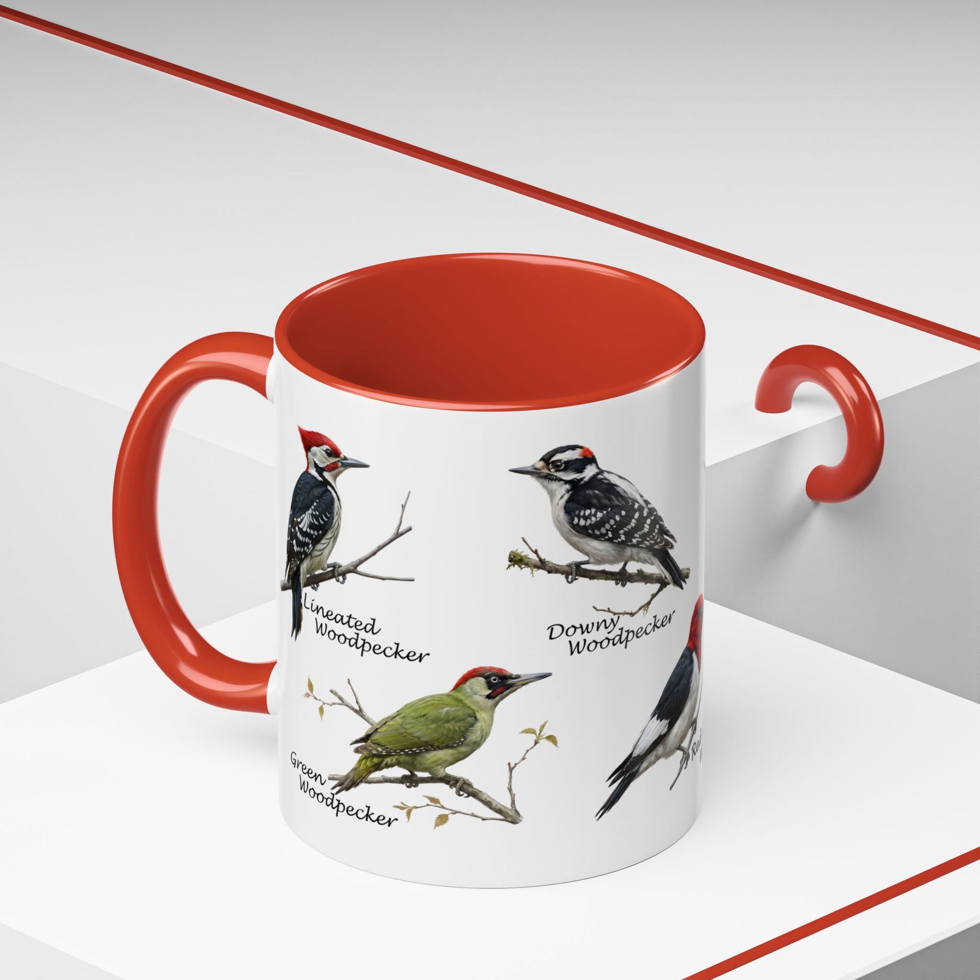 Woodpecker Mug on a table – 11 oz