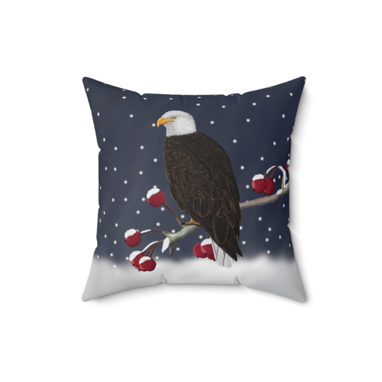 Bald Ealge on a Winter Branch Christmas Bird Pillow