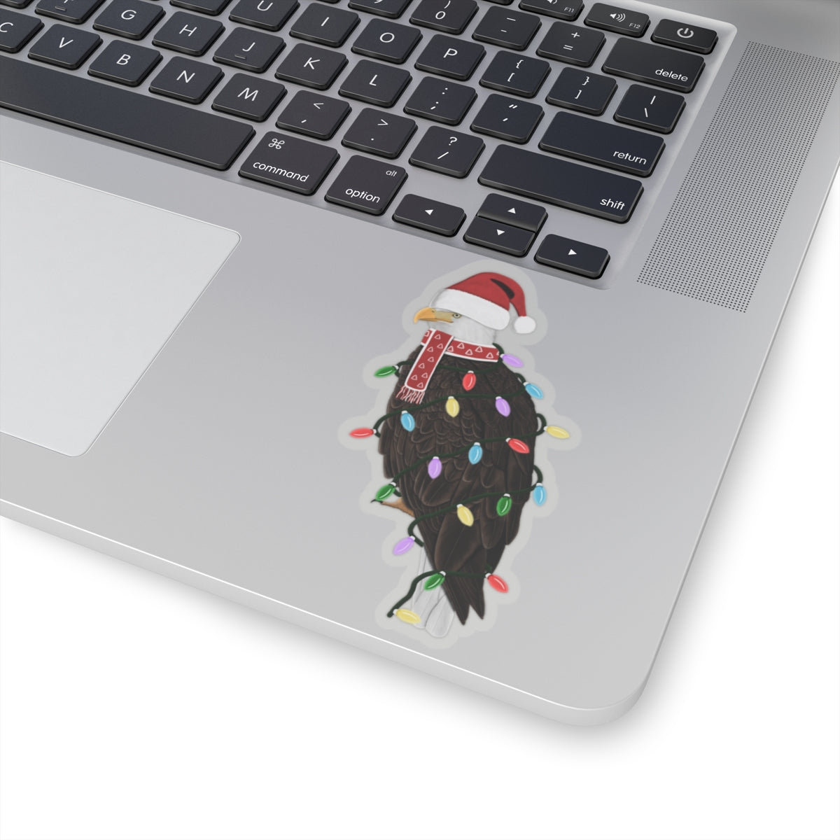 Bald Eagle with Fairy Lights Santa Claus Hat and Scarf Christmas Bird Sticker