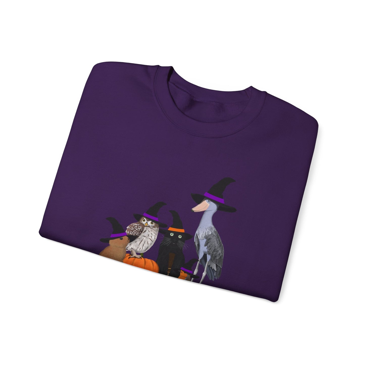 Robin Shoebill Owl Rabbit with Cat Happy Halloween Birds Sweatshirt