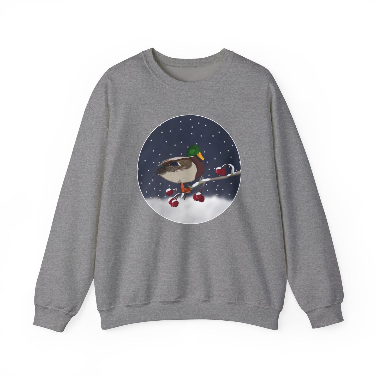 Mallard on a Winter Branch Birdwatcher Christmas Bird Sweatshirt