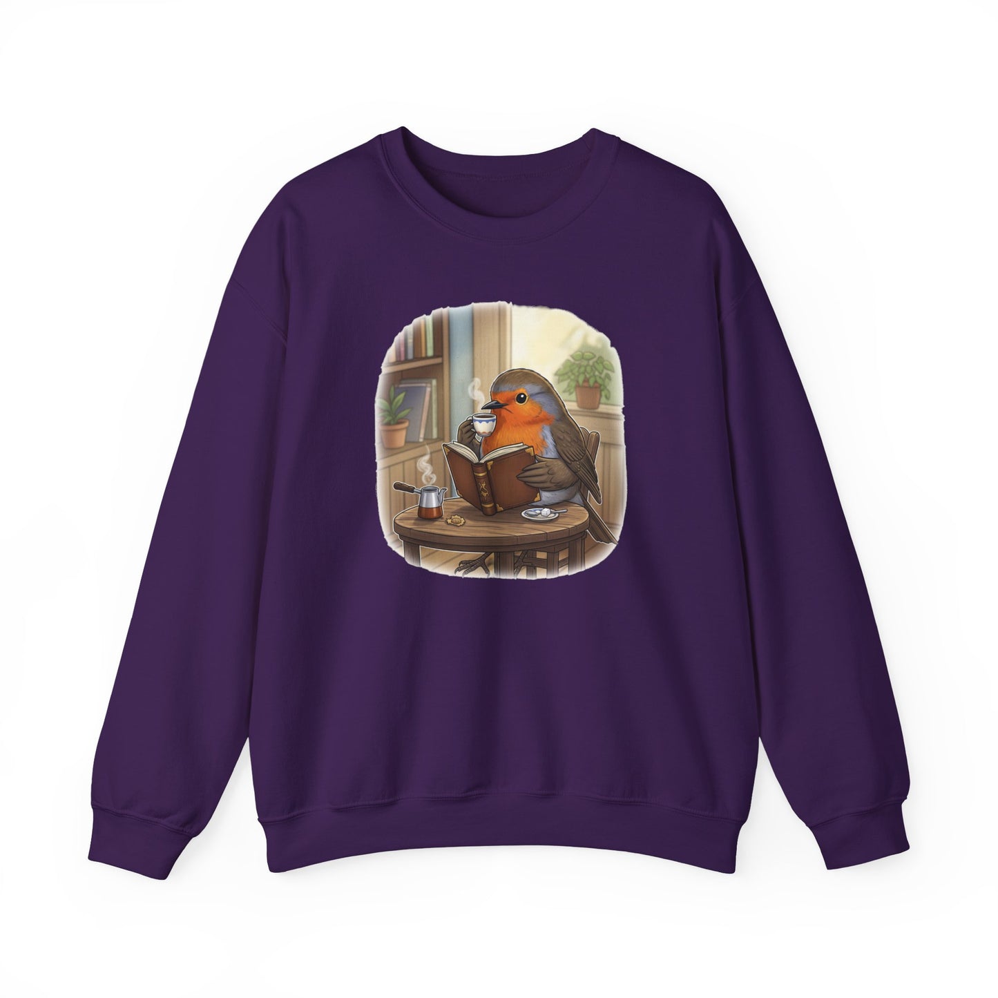 Robin Reads Books and Drinks Coffee Bird Sweatshirt Funny Book & Bird Lovers