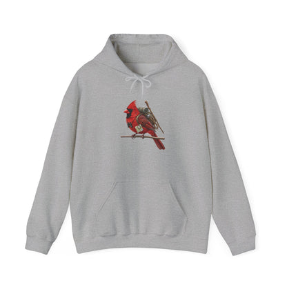 The Hiker Cardinal Hoodie - Adventure Bird with Backpack & Map | Outdoor & Birder Gift