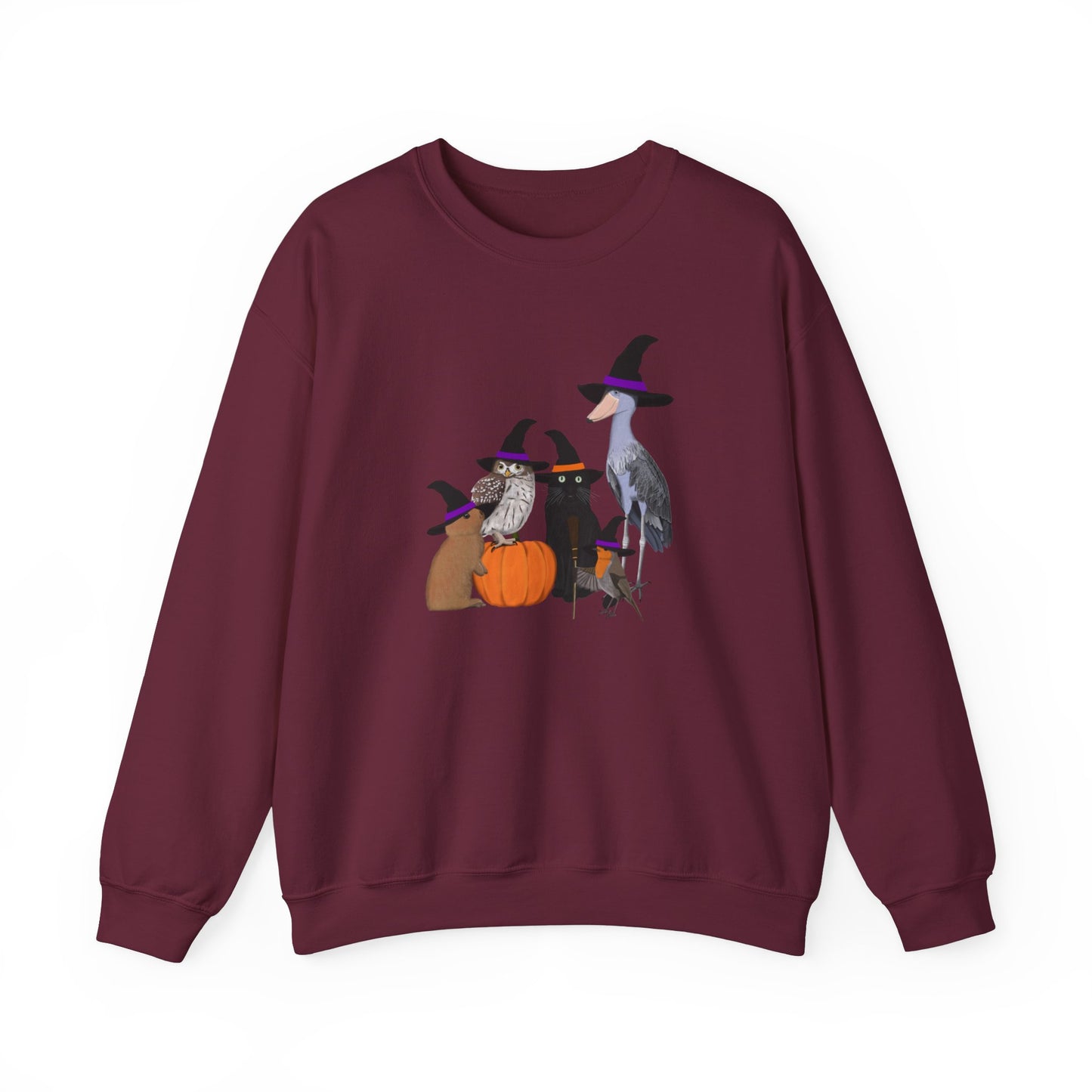 Robin Shoebill Owl Rabbit with Cat Happy Halloween Birds Sweatshirt