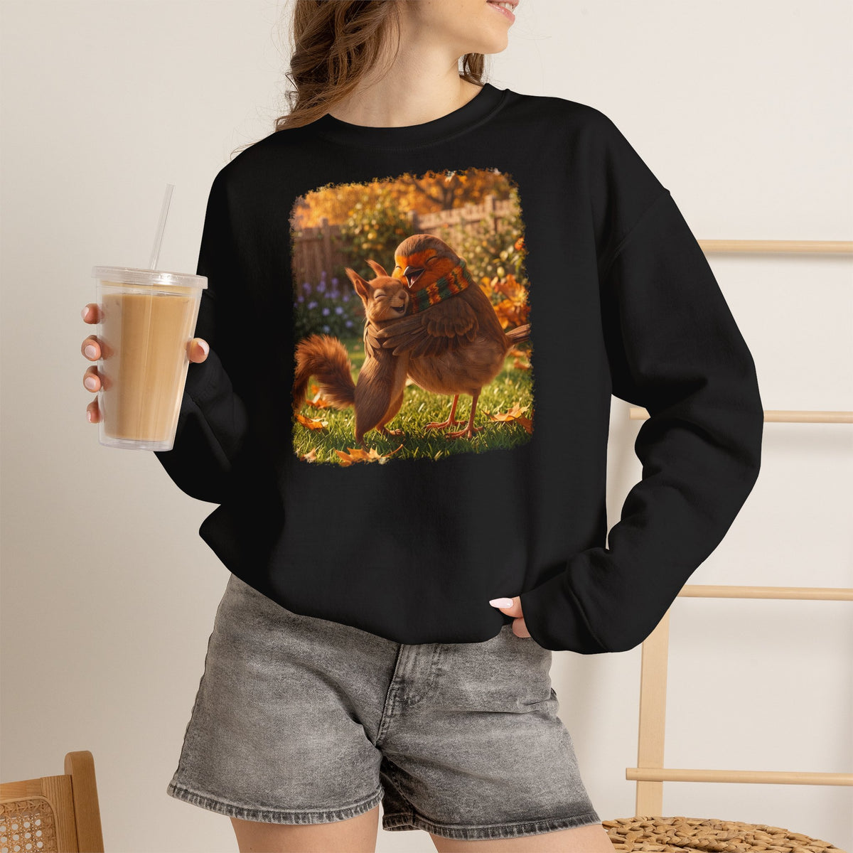 Premium Sweatshirt Rosi Rotkehlchen & Eichhörnchen | Pullover für Vogelfreunde