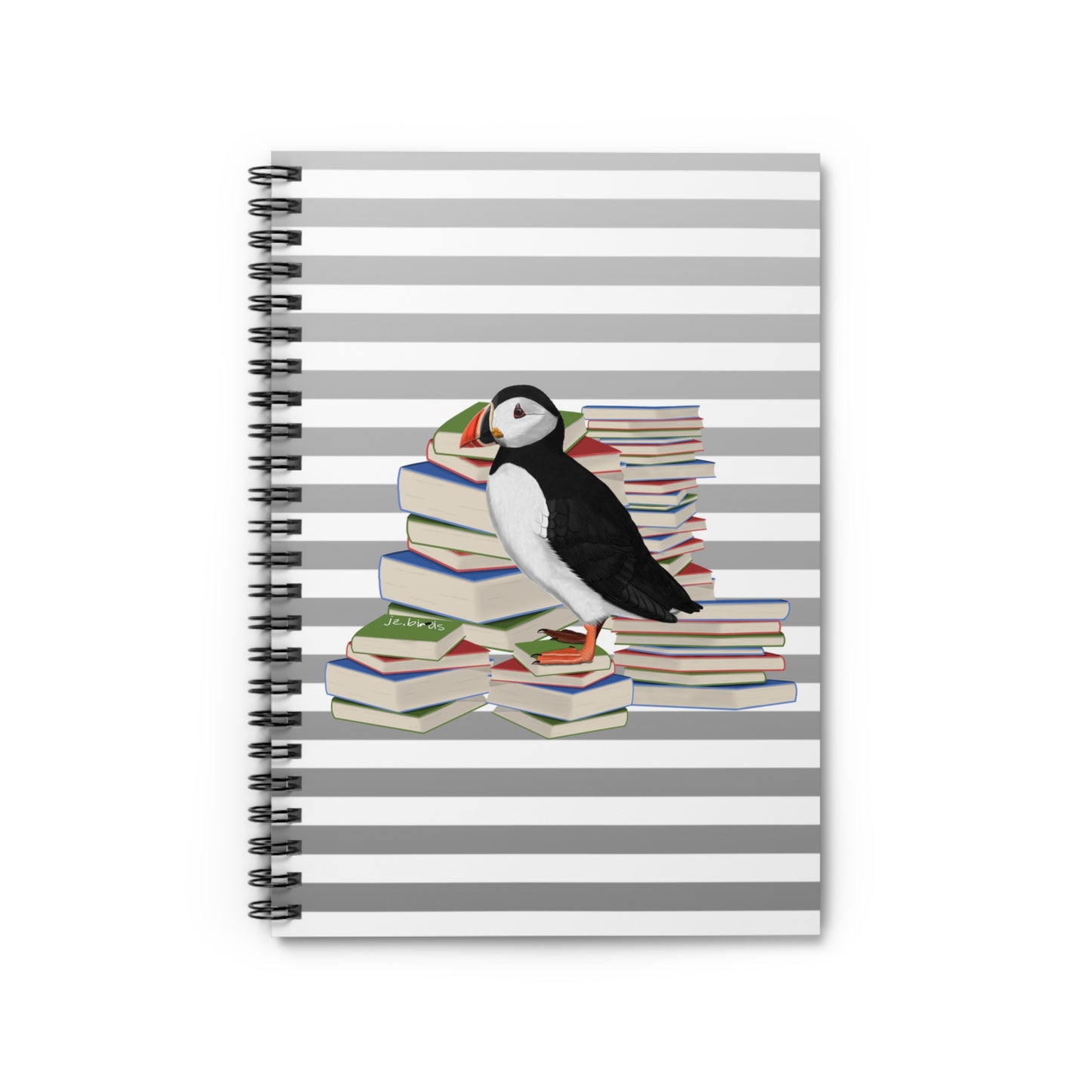 Puffin Bird with Books Birdlover Bookworm Spiral Notebook Ruled Line