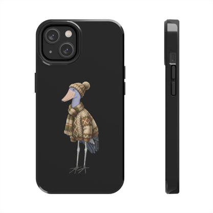 鳥のアートが描かれたハシビロコウの二層式iPhoneケース - 鳥類学者や鳥好きの方へのプレゼントに最適