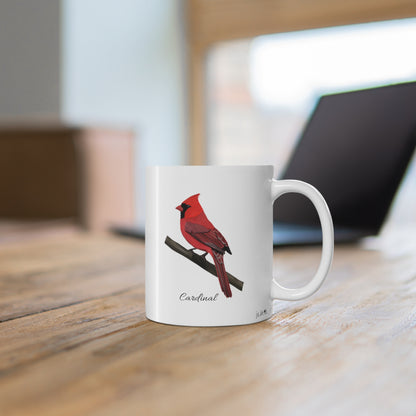 Cardinal Bird Ceramic Mug Birdwatcher White