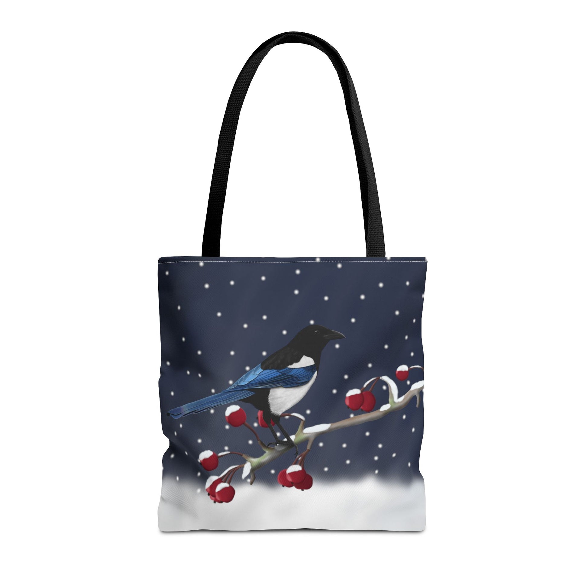 Magpie on a Winter Branch Christmas Bird Tote Bag 16"x16"