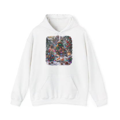 Premium Hoodie Ente und die Lichterkette im winterlichen Garten für Vogelbeoachter