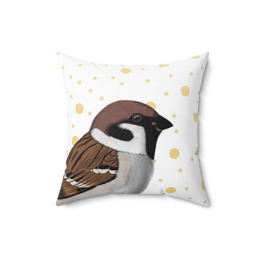 Tree Sparrow Golden Dots Birdlover Bird Throw Pillow 16"x16" White