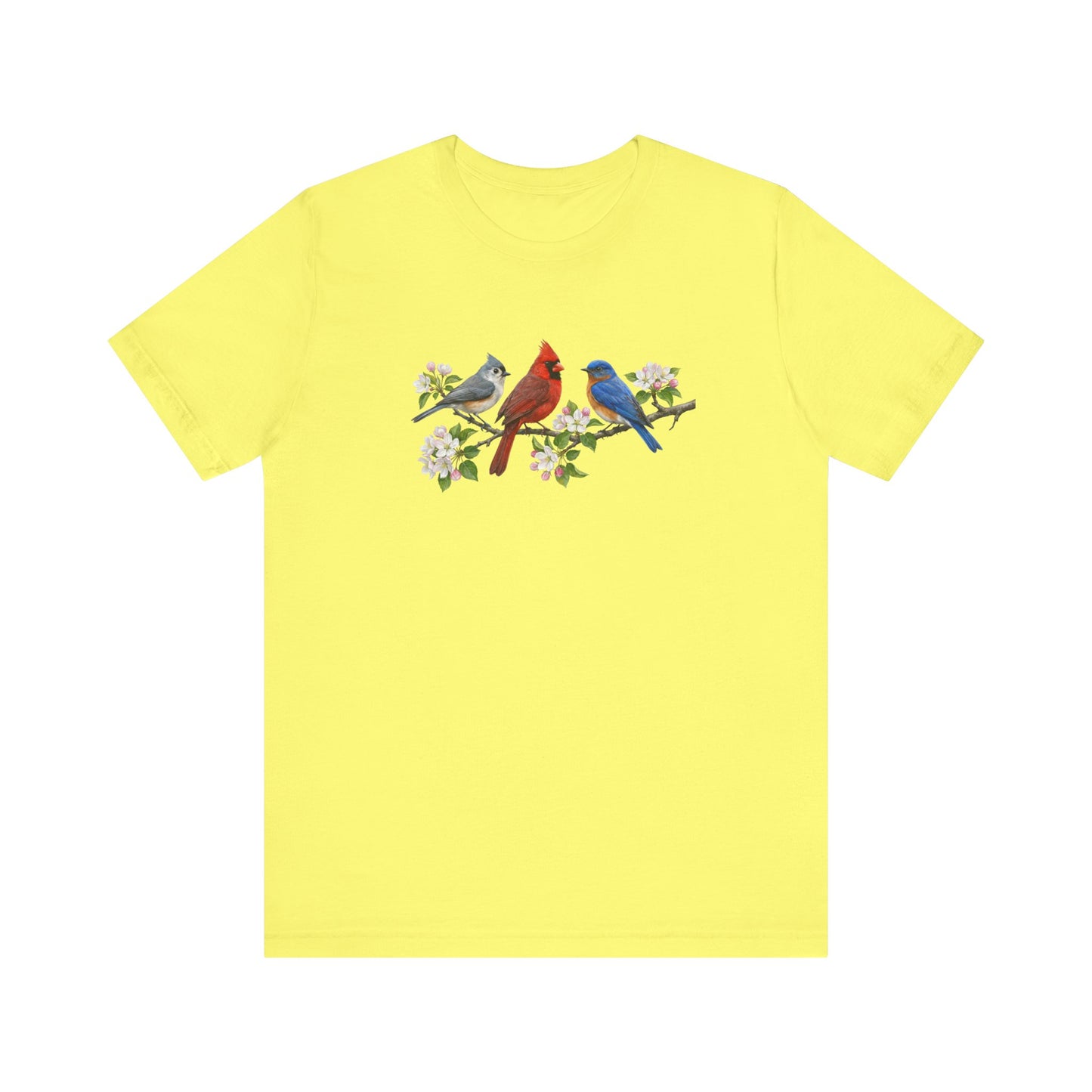 Tufted Titmouse, Cardinal & Bluebird & Apple Blossoms – Floral Bird Lover Gift T-Shirt