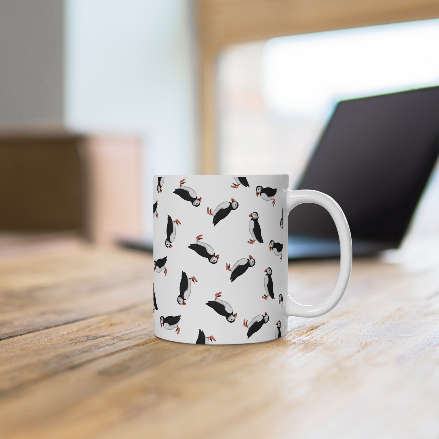 Papageitaucher Tasse mit Streumuster | Vogelmotiv Kaffeebecher für Vogelbeobachter & Naturfreunde – 11 oz,