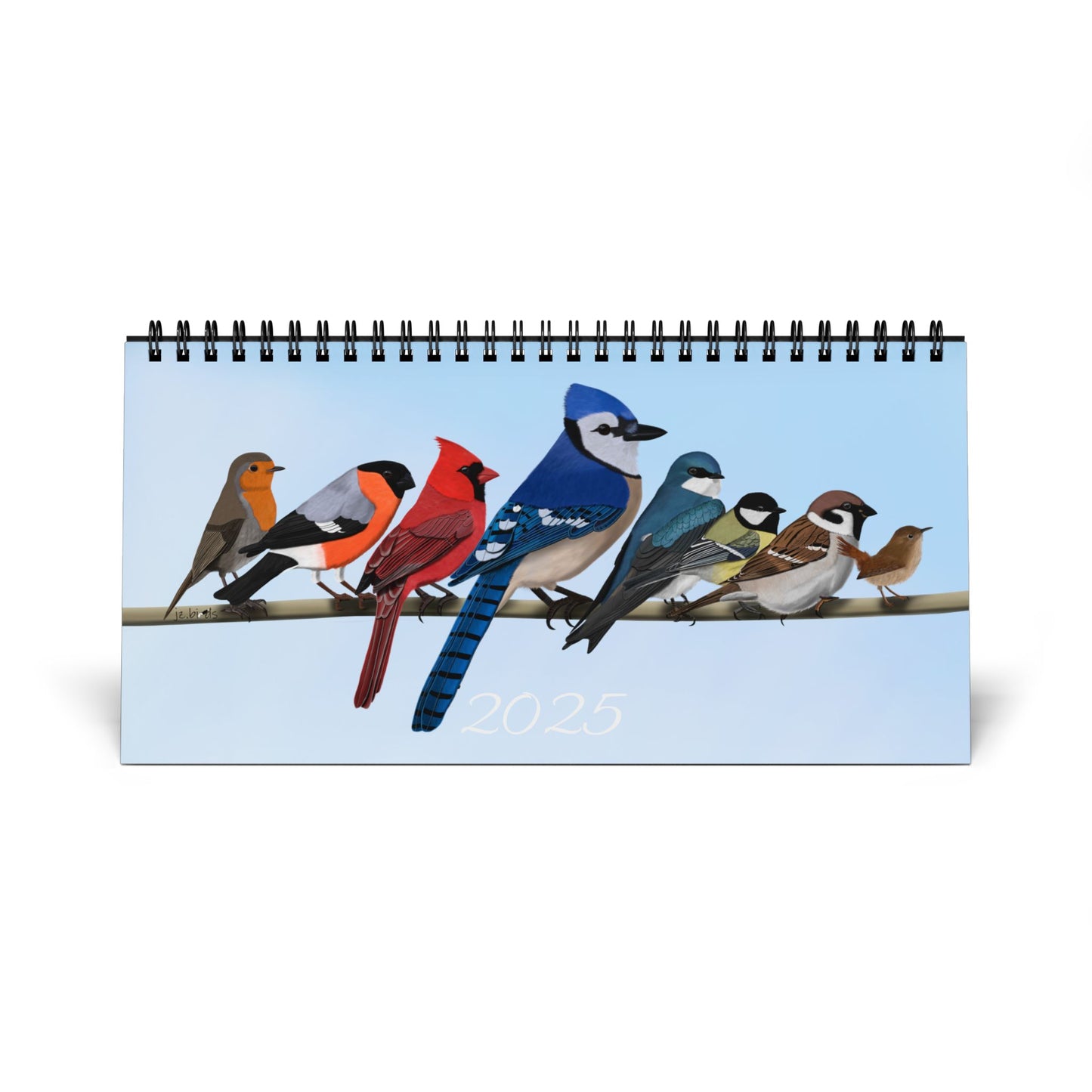 Backyard Birds Blue Jay Cardinal Robin Desktop Calendar with 2025 Grid