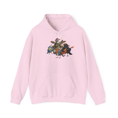 Vogel-Rockband Hoodie – Lustiger Kapuzenpullover mit Amsel, Rotkehlchen & Meise