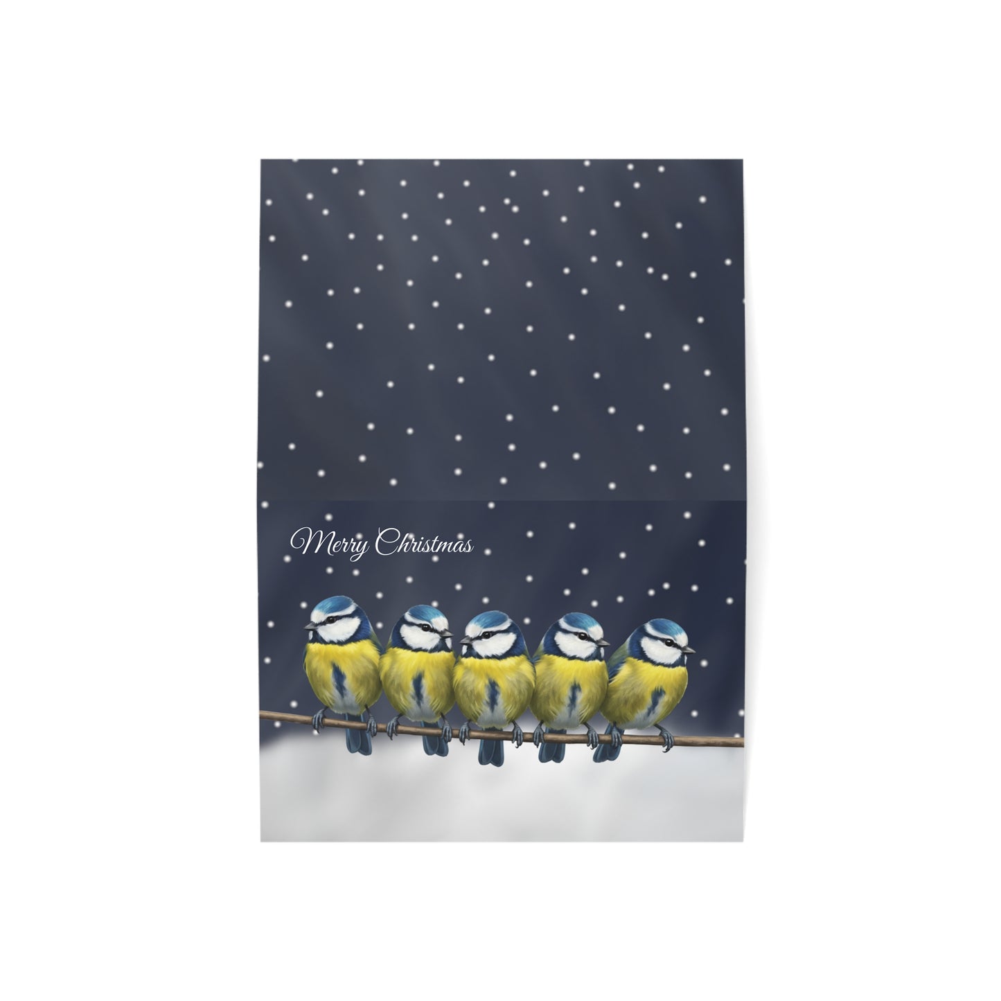 Blue Titmice Bird Art Premium Christmas Card 7x5" | Double-Sided Matte Holiday Greeting