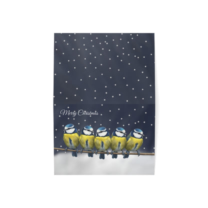 Blue Titmice Bird Art Premium Christmas Card 7x5" | Double-Sided Matte Holiday Greeting