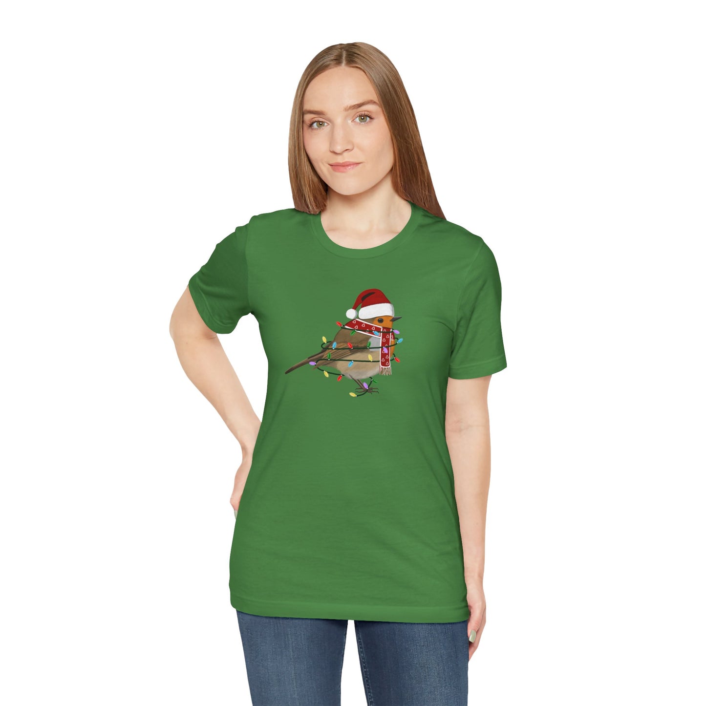 European Robin with Fairy Lights Christmas Bird T-Shirt