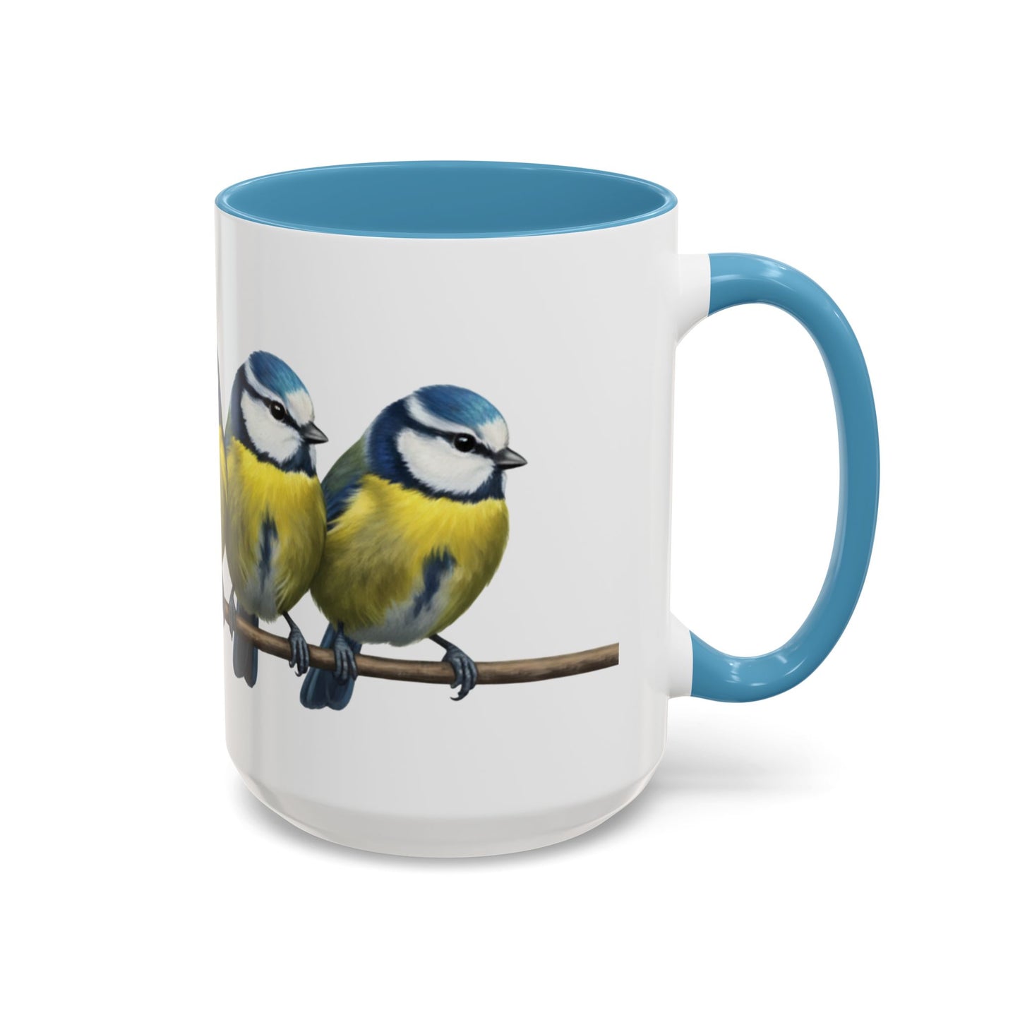 枝に止まるアオガラを描いた陶器製鳥コーヒーマグ - バードウォッチャーへのカスタムギフト