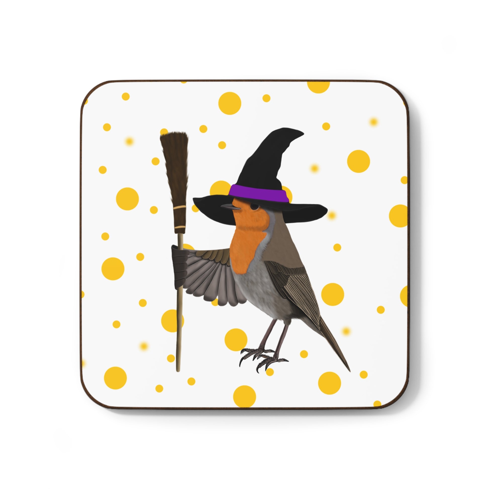 Robin Orange Dots Halloween Hardboard Coaster