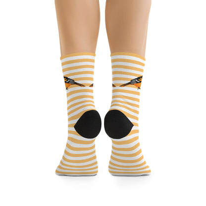 Baltimore Oriole Stripes Blue White Birding & Birdwatching Bird Socks