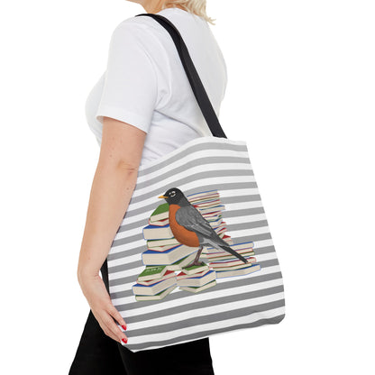 Robin Bird and Books Birdlover Bookworm Tote Bag 16"x16"