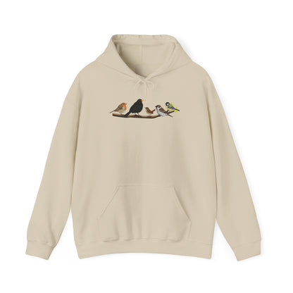 Vögel auf einem Ast Hoodie - Amsel Rotkehlchen Kohlmeise Kapuzenpullover für Vogelbeobachter & Naturliebhaber