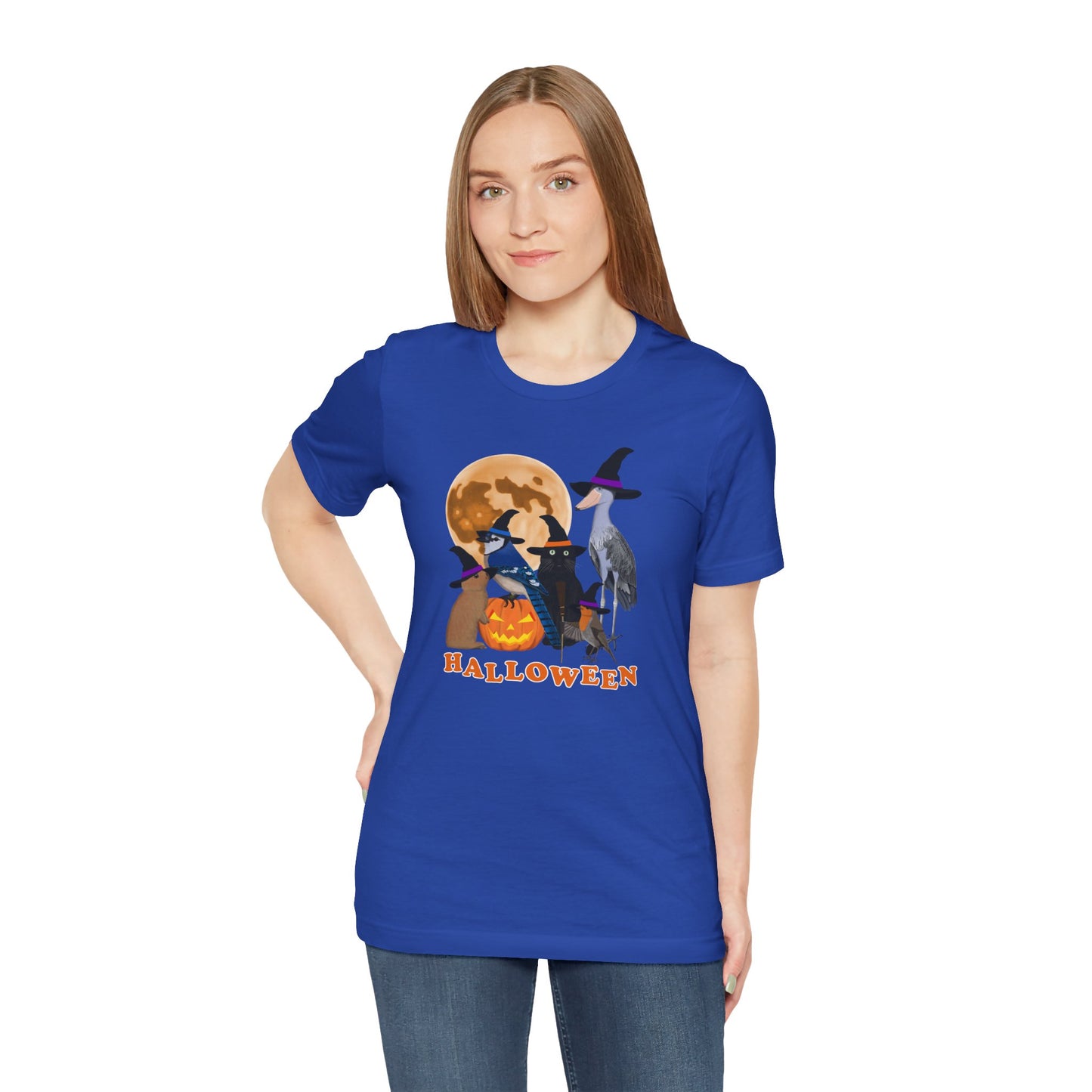 Blue Jay Robin Shoebill with Cat and Bunny Halloween Bird T-Shirt