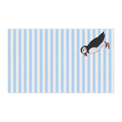 Puffin Bird Art Kitchen Towel Blue White 18" × 30"