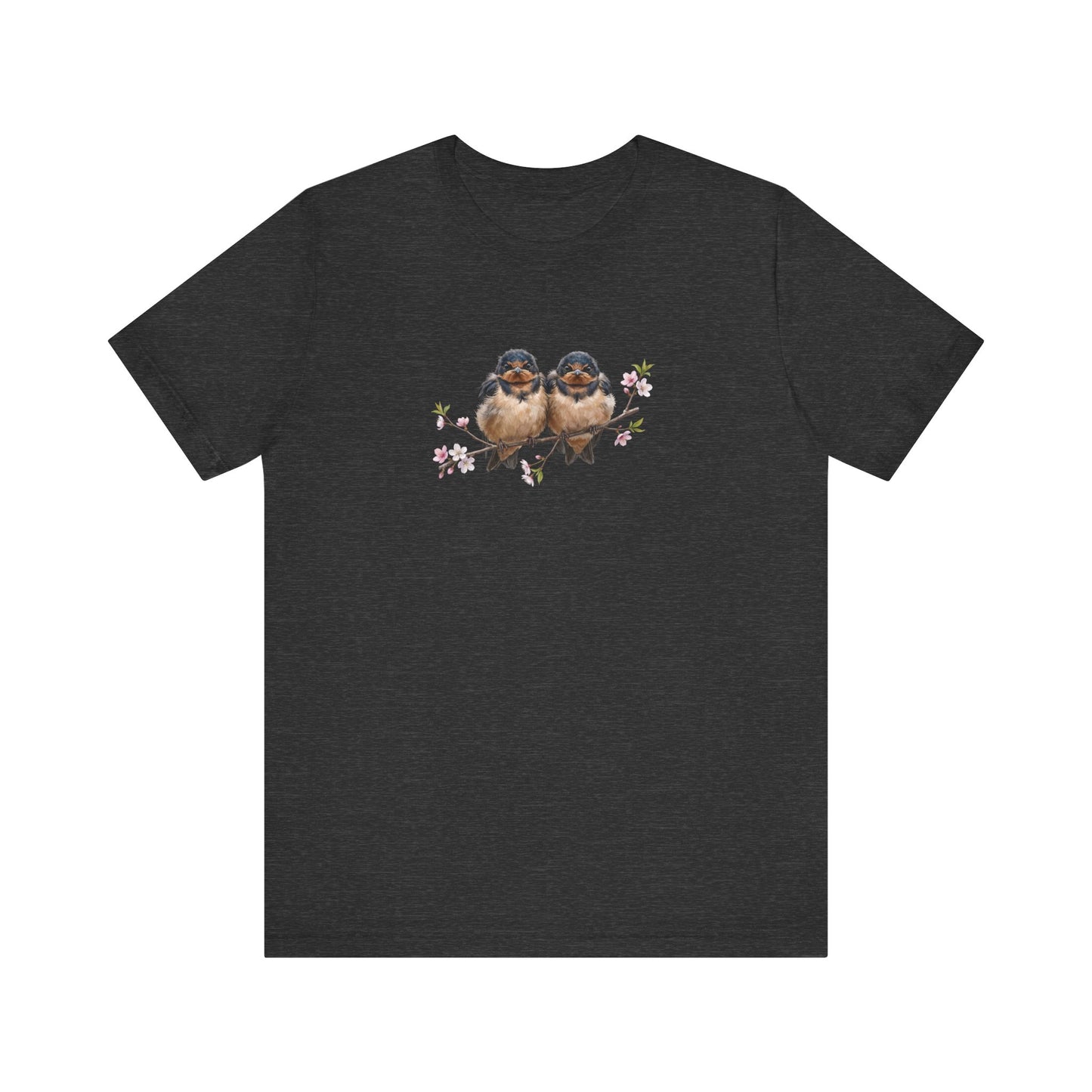 Barn Swallow Fledgling T-Shirt | Spring Blossoms Unisex Graphic Tee for Bird Watchers