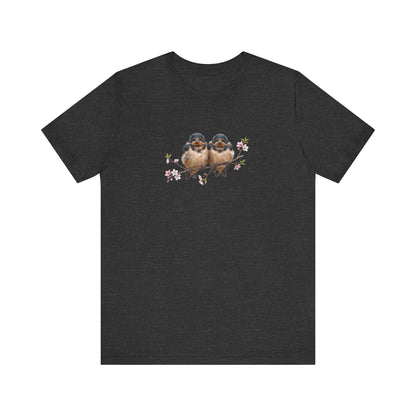 Barn Swallow Fledgling T-Shirt | Spring Blossoms Unisex Graphic Tee for Bird Watchers