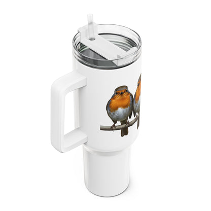 Rotkehlchen auf einem Ast Thermo-Tumbler 40oz (1,2L) – Edelstahl Isolierbecher für Vogelbeobachter