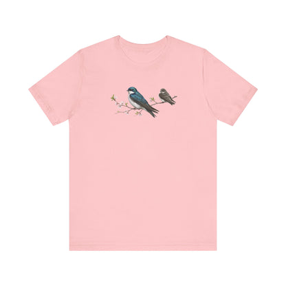 Tree Swallow & Fledgling T-Shirt | Spring Blossoms Unisex Graphic Tee