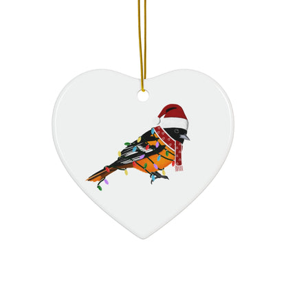 Baltimore Oriole as Santa Ceramic Bird Christmas Ornament | Durable Double-Sided Bird Lover Decor