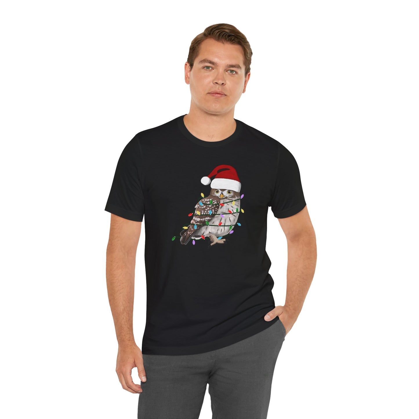 Owl with Fairy Lights Christmas Bird T-Shirt