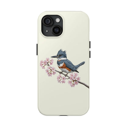 Belted Kingfisher & Cherry Blossom Tough iPhone Case Creamy White