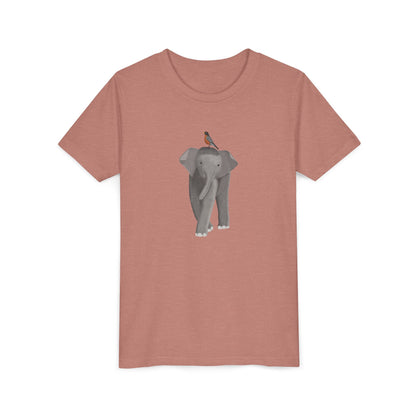 Elephant with American Robin Bird Youth T-Shirt