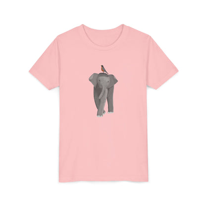 Elephant with American Robin Bird Youth T-Shirt