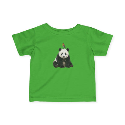 Panda mit Rotkehlchen Vogel Tiermotiv T-Shirt für Babys und Kleinkinder