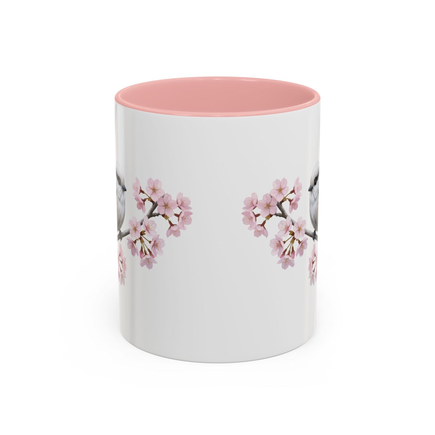 Schwanzmeise Tasse mit Kirschblüten | Rosa Keramiktasse für Vogelfreunde